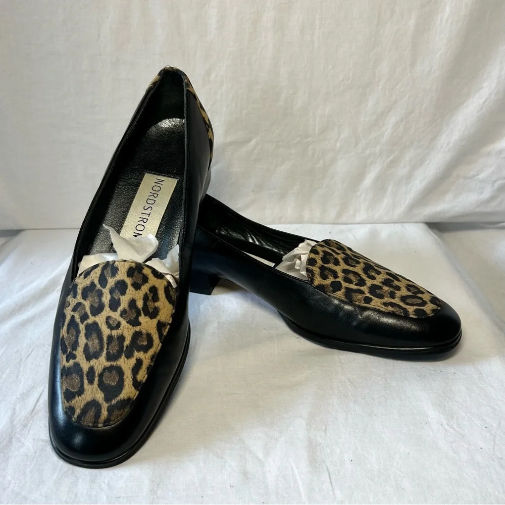 Nordstrom Black Leopard Animal Print Loafers Shoes Womens Size 7.5 N Narrow‎